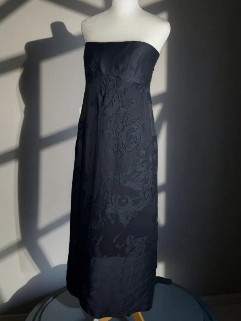 Donna Karan NY Black Silk Formal Gown Lace Applique Dress/Gown w/Shawl Size 4